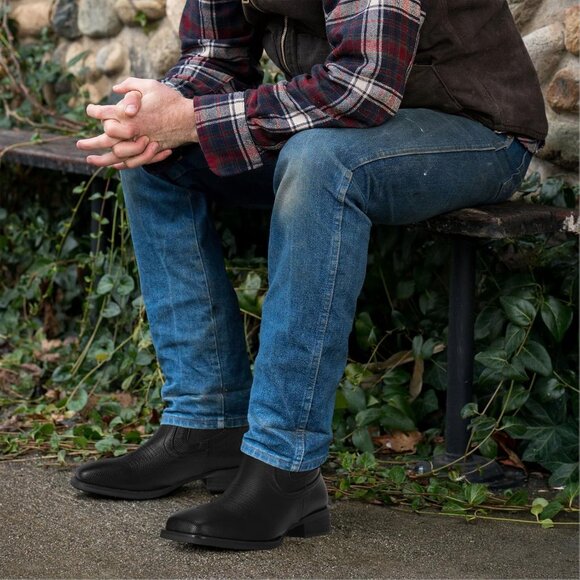 ⚡Men\'s Black Faux Leather Western Square Toe Comfort Ankle Chelsea Boots main image 5
